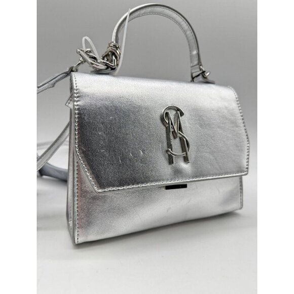 STEVE MADDEN Blattuca logo metallic top handle crossbody bag -Silver (Used) - Picture 7 of 14